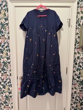Pilcro Navy Dress with Small Multicolor Floral Embroidery m fits oversized